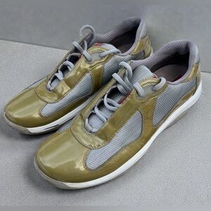 Prada America's Cup Patent Leather Olive Low Top Sneakers